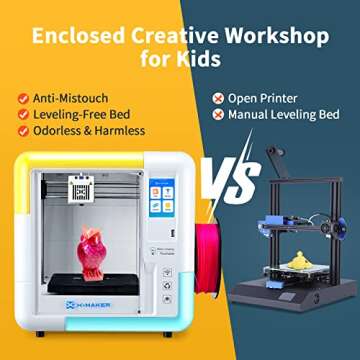 AOSEED X-Maker 3D Printer for Kids and Beginners, Fully Assembled High-Speed 3D Printer with 8 PLA Filament Set, Leveling-Free Bed, Wi-Fi Printing, Resume Printing, Silent, High Precision, with App