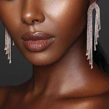 Yokawe Sparkly Rhinestone Tassel Drop Earrings for Women