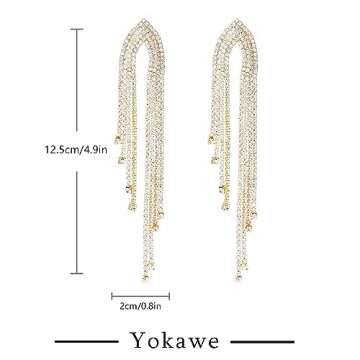Yokawe Sparkly Rhinestone Tassel Drop Earrings for Women