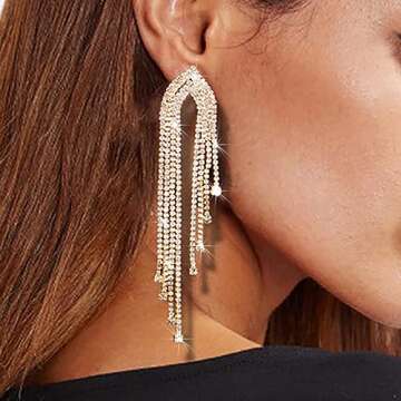 Yokawe Sparkly Rhinestone Tassel Drop Earrings for Women