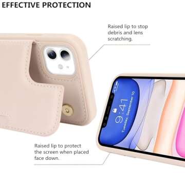 iCoverCase Compatible with iPhone 11 Case with Card Holder, Wallet Phone Case for Women Men RFID Blocking PU Leather Protective Case 6.1 Inch (Beige)