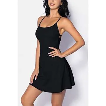 QINSEN Womens Tennis Dress with Inner Shorts Workout Open Back Active Golf Dresses Black M