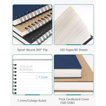 Dynta 3Packs Large Spiral Notebooks 8.5 "x 11" Lined College Ruled Journals for Work, School, Good for Students and Office, 160 Pages/80 Sheets with 100 GSM Lined Paper(3 Colors)
