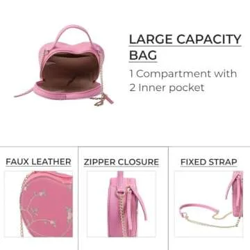 Shop LC Cute Pink Heart Purse for Women, Faux Leather Heart Shaped Crossbody Bags, Zipper Closure Shoulder Aesthetic Bag Birthday Gifts