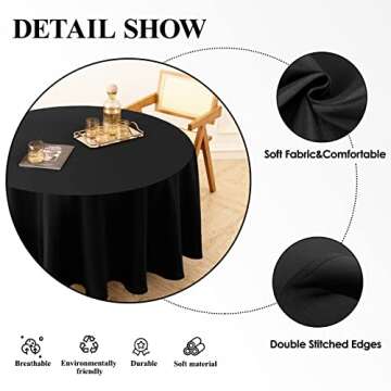 Aocoz Round Tablecloth 2 Pack 120 Inch Black Tablecloths Washable Decorative Linen Polyester Table Clothes Cover for Dining Table Banquets Buffet Parties and Wedding