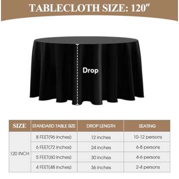 Aocoz Round Tablecloth 2 Pack 120 Inch Black Tablecloths Washable Decorative Linen Polyester Table Clothes Cover for Dining Table Banquets Buffet Parties and Wedding