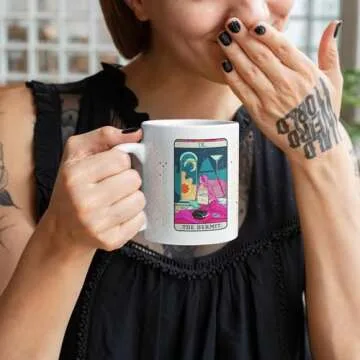 LookHUMAN Tarot Card Ceramic Coffee Mug - Modern Hermit Card Tarot Mug & Cute Coffee Cups, Funny Coffee Mug & Cool Coffee Cup as Gift for Tarot Lovers & Tarot Decor, Novelty Coffee Mugs, 11oz