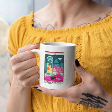 LookHUMAN Tarot Card Ceramic Coffee Mug - Modern Hermit Card Tarot Mug & Cute Coffee Cups, Funny Coffee Mug & Cool Coffee Cup as Gift for Tarot Lovers & Tarot Decor, Novelty Coffee Mugs, 11oz