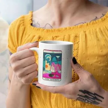 LookHUMAN Tarot Card Ceramic Coffee Mug - Modern Hermit Card Tarot Mug & Cute Coffee Cups, Funny Coffee Mug & Cool Coffee Cup as Gift for Tarot Lovers & Tarot Decor, Novelty Coffee Mugs, 11oz