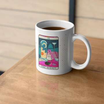 LookHUMAN Tarot Card Ceramic Coffee Mug - Modern Hermit Card Tarot Mug & Cute Coffee Cups, Funny Coffee Mug & Cool Coffee Cup as Gift for Tarot Lovers & Tarot Decor, Novelty Coffee Mugs, 11oz
