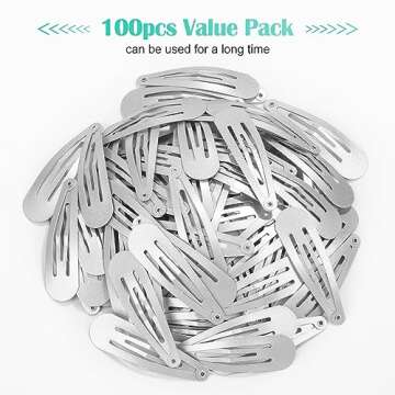 100Pcs Snap Hair Clips, Sublaga 2 Inch Bend Hair Clips, Metal Barrettes, No Slip Cute Solid Candy Color Hair Accessories for Girls, Women, Kids Teens or Toddlers (100pcs Silver)