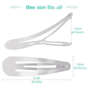 100Pcs Snap Hair Clips, Sublaga 2 Inch Bend Hair Clips, Metal Barrettes, No Slip Cute Solid Candy Color Hair Accessories for Girls, Women, Kids Teens or Toddlers (100pcs Silver)