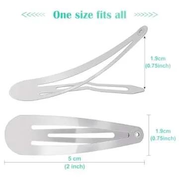 100Pcs Snap Hair Clips, Sublaga 2 Inch Bend Hair Clips, Metal Barrettes, No Slip Cute Solid Candy Color Hair Accessories for Girls, Women, Kids Teens or Toddlers (100pcs Silver)
