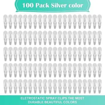 100Pcs Snap Hair Clips, Sublaga 2 Inch Bend Hair Clips, Metal Barrettes, No Slip Cute Solid Candy Color Hair Accessories for Girls, Women, Kids Teens or Toddlers (100pcs Silver)