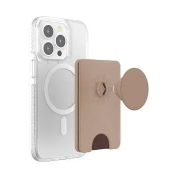 PopSockets Phone Wallet with Expanding Grip, Phone Card Holder, Wireless Charging Compatible, Wallet Compatible with MagSafe - Latte