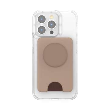 PopSockets Phone Wallet with Expanding Grip, Phone Card Holder, Wireless Charging Compatible, Wallet Compatible with MagSafe - Latte