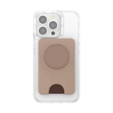 PopSockets Phone Wallet with Expanding Grip, Phone Card Holder, Wireless Charging Compatible, Wallet Compatible with MagSafe - Latte