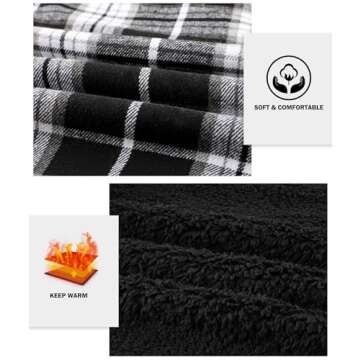 onedog Flannel Jacket for Men Full Zip Up Plaid Sherpa Lined Winter Warm Heavyweight Jacket With Pockets Black M