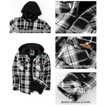 onedog Flannel Jacket for Men Full Zip Up Plaid Sherpa Lined Winter Warm Heavyweight Jacket With Pockets Black M