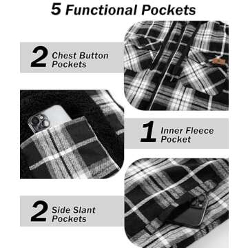 onedog Flannel Jacket for Men Full Zip Up Plaid Sherpa Lined Winter Warm Heavyweight Jacket With Pockets Black M