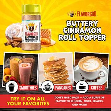 Buttery Cinnamon Roll Seasoning Topper Mix by Flavor God - Premium All Natural & Healthy Topper Blend for Donuts, Bread, Oatmeal, Pancakes, Breakfast Sandwiches, Fruit, Ice Cream & Coffee