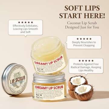 EJW Nourishing Lip Scrub - Infused with Coconut Oil, Olive Fruit Oil, and Jojoba Seed Oil, 1.05oz - Exfoliate, Hydrate, and Glow for Chapped Dry, Dark Lips