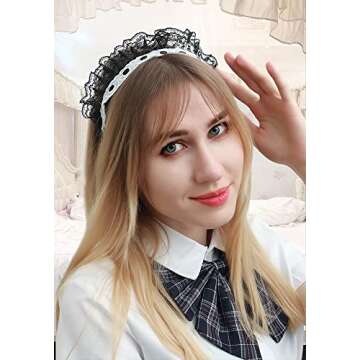 C-ZOFEK Women's French Maid Headband Ribbon Lace Kawaii Headwear Headpiece for Christmas Cosplay Cos...