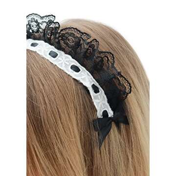 C-ZOFEK Women's French Maid Headband Ribbon Lace Kawaii Headwear Headpiece for Christmas Cosplay Costume