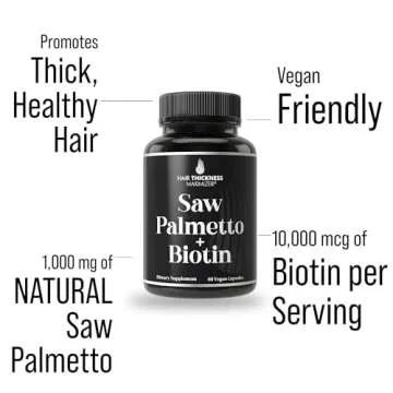 Saw Palmetto + Biotin Advanced 2-in-1 Combo for Hair Growth. Vegan Capsules Supplement with Natural ...