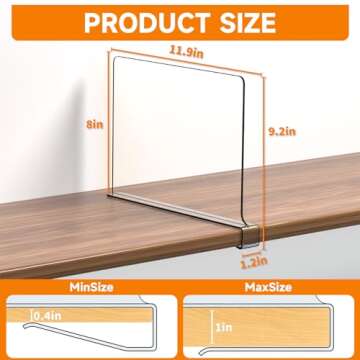 Acrylic Closet Shelf Dividers - Clear Organizer for Wood Shelves,Purses and Clothes Separation,Ideal...