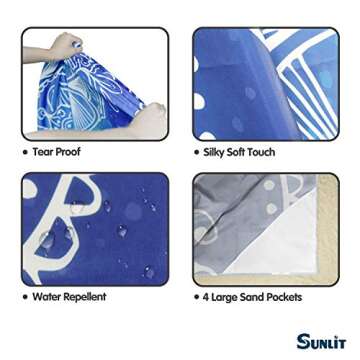 Sunlit Boho Sand Proof Beach Blanket with Corner Pockets