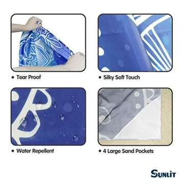 Sunlit Boho Sand Proof Beach Blanket with Corner Pockets