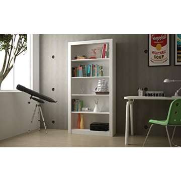Manhattan Comfort Contemporary and Wide Olinda 1.0 Classic Open Free Standing Bookcase with 5 Shelves, White