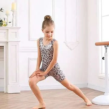 uideazone Leotards for Big Girls, Little Kid Gymnastics Ballet Dance Apparel Quick Dry Leopard Printed Kids Unitards Biketards Gym Outfits