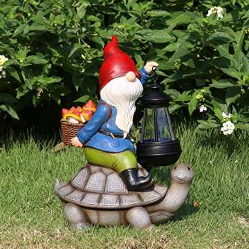 Gnome and Turtle Garden Decor, Large Outdoor Garden Sculptures & Statues, Outside Patio Yard Lawn De...