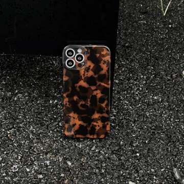 Tortoise Shell Retro Phone Case Compatible with iPhone 15 Pro Max 2023 Chic Amber Brown Leopard Styl...