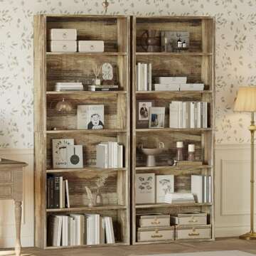 IRONCK Bookshelves and Bookcases Set of 2 Floor Standing 6 Tiers Display Storage Shelves 70 in Tall ...