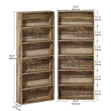 IRONCK Bookshelves and Bookcases Set of 2 Floor Standing 6 Tiers Display Storage Shelves 70 in Tall Bookcase Home Decor Furniture for Home Office, Living Room, Bed Room