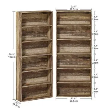 IRONCK Bookshelves and Bookcases Set of 2 Floor Standing 6 Tiers Display Storage Shelves 70 in Tall Bookcase Home Decor Furniture for Home Office, Living Room, Bed Room