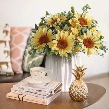 JARELING Artificial Sunflowers Flowers in Vase Fake Silk Flowers Arrangement with Vase Table Centerpieces for Home Decoration (Yellow)