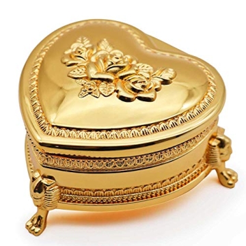 HOLLY TRIP Classic Vintage Heart Shape Metal Jewelry Box Ring Trinket Storage Organizer Chest Christ...