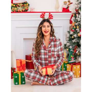 Leikar Button Up Pajama Sets For Women 2 Piece Long Sleeve Shirt And Pajama Pants Soft Pjs Lounge Sets M
