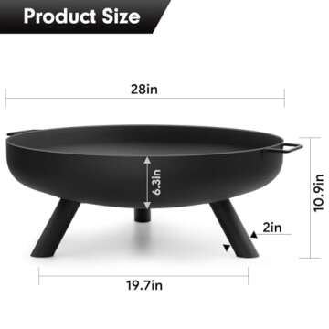 AMAGABELI GARDEN & HOME Fire Pit Outdoor Wood Burning Firepit for Outside Fire Bowl 28 inch Cast Iro...