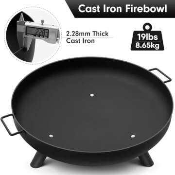 AMAGABELI GARDEN & HOME Fire Pit Outdoor Wood Burning Firepit for Outside Fire Bowl 28 inch Cast Iron Large Round for Bonfire Campfire Patio Backyard Deck Camping Heavy Duty Metal Rustproof Black