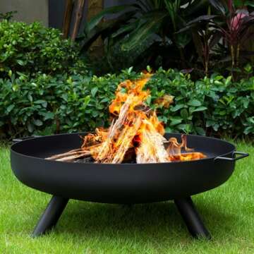 AMAGABELI GARDEN & HOME Fire Pit Outdoor Wood Burning Firepit for Outside Fire Bowl 28 inch Cast Iron Large Round for Bonfire Campfire Patio Backyard Deck Camping Heavy Duty Metal Rustproof Black