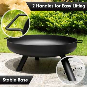 AMAGABELI GARDEN & HOME Fire Pit Outdoor Wood Burning Firepit for Outside Fire Bowl 28 inch Cast Iron Large Round for Bonfire Campfire Patio Backyard Deck Camping Heavy Duty Metal Rustproof Black