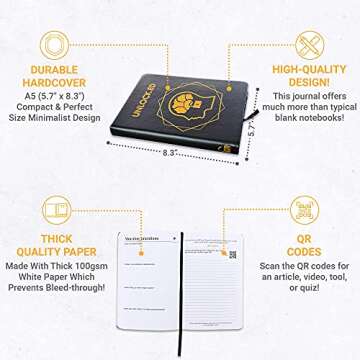 Daily Journal by Unlock.ed with Personal Development resources for Self Awareness, Happiness, Mindfulness, & Positivity, Hardcover A5 Notebook