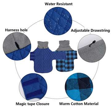 Geyecete Dachshund Coat,Dachshund Winter Coat,Warm Dachshund Coat Waterproof Windproof, High Neckine String Holes Miniature Dachshund Jacket for Small Dog-Blue-M