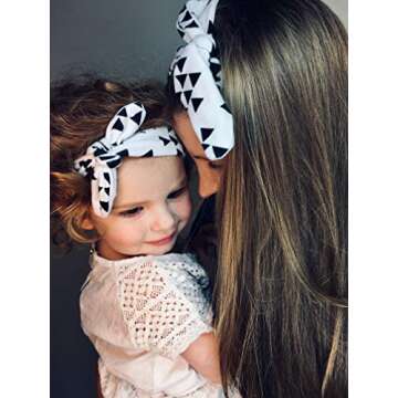 Shimmer Anna Shine Mommy and Me Matching Cotton and Spandex Stretch Headbands (White and Black)
