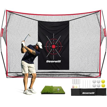 Bearwill Golf Net, 10x7ft Heavy Duty Golf Practice Net with Golf Mat, Target Cloth, 8 Golf Tees, 6 G...